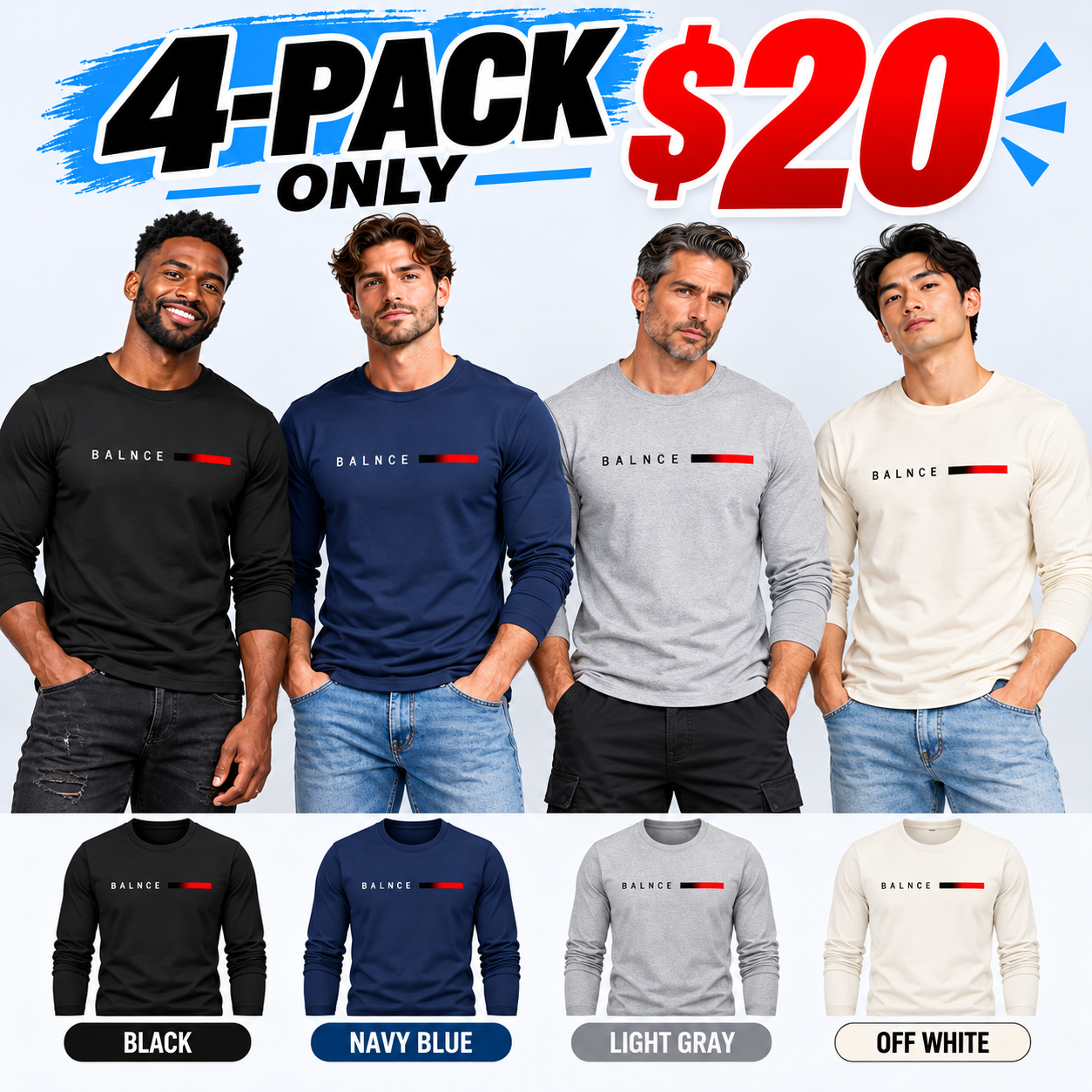 Men's Crew Neck Long Sleeve Tees – Soft Fitted Athletic Tops for Gym & Daily Wear