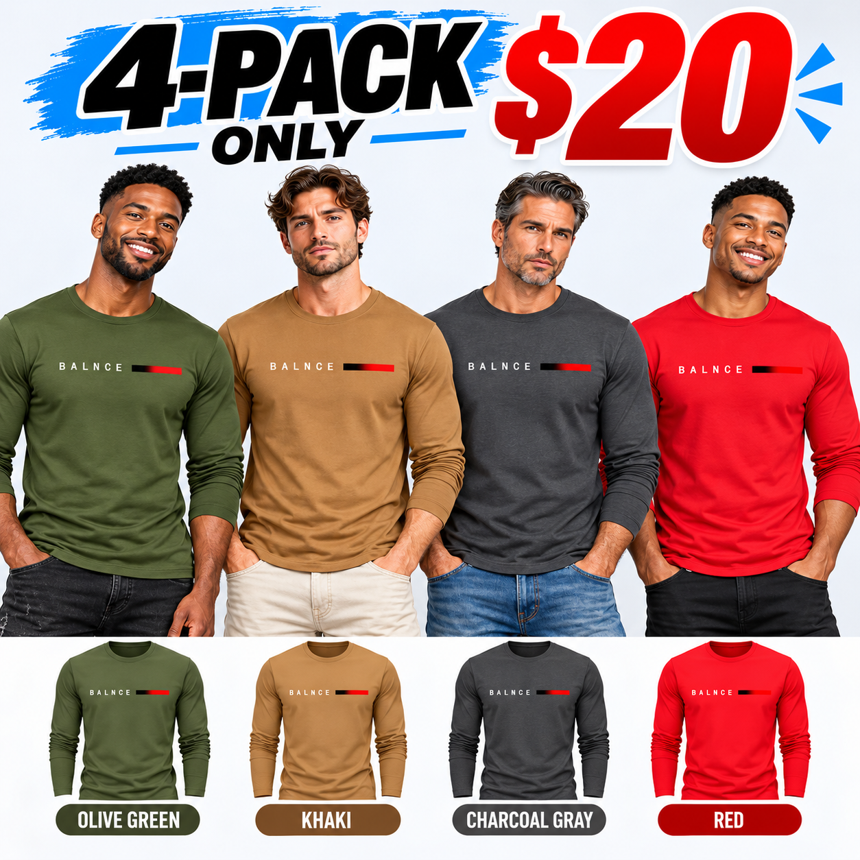 Men's Crew Neck Long Sleeve Tees – Soft Fitted Athletic Tops for Gym & Daily Wear