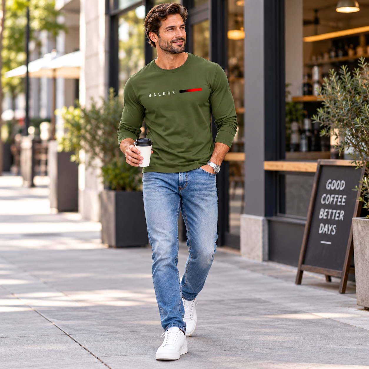 Men's Crew Neck Long Sleeve Tees – Soft Fitted Athletic Tops for Gym & Daily Wear