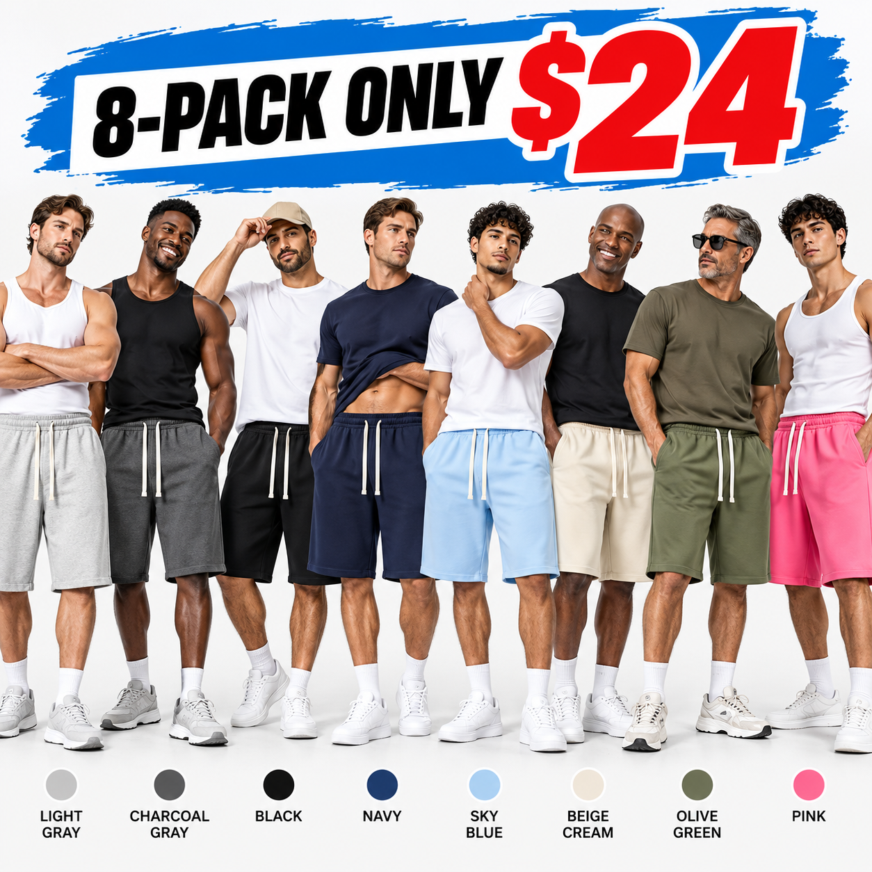 Men's Loose-Fit Casual Shorts – Elastic Drawstring Breathable Everyday Shorts