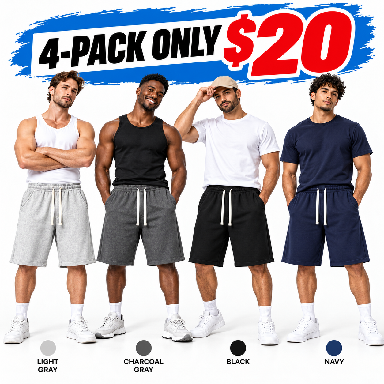 Men's Loose-Fit Casual Shorts – Elastic Drawstring Breathable Everyday Shorts