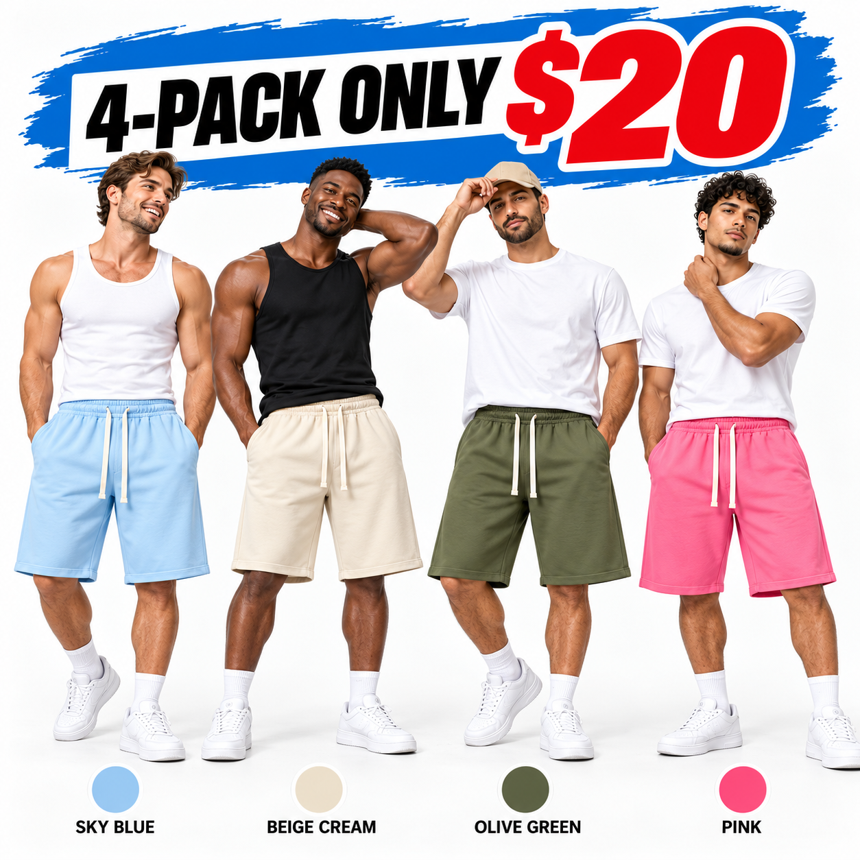 Men's Loose-Fit Casual Shorts – Elastic Drawstring Breathable Everyday Shorts