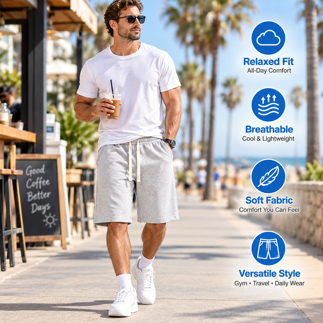 Men's Loose-Fit Casual Shorts – Elastic Drawstring Breathable Everyday Shorts