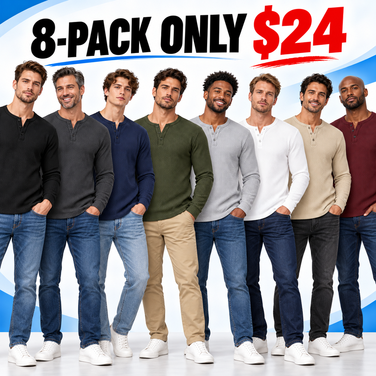 Men's Waffle-Knit Henley Long-Sleeve Shirt – Soft Breathable Casual Everyday Top