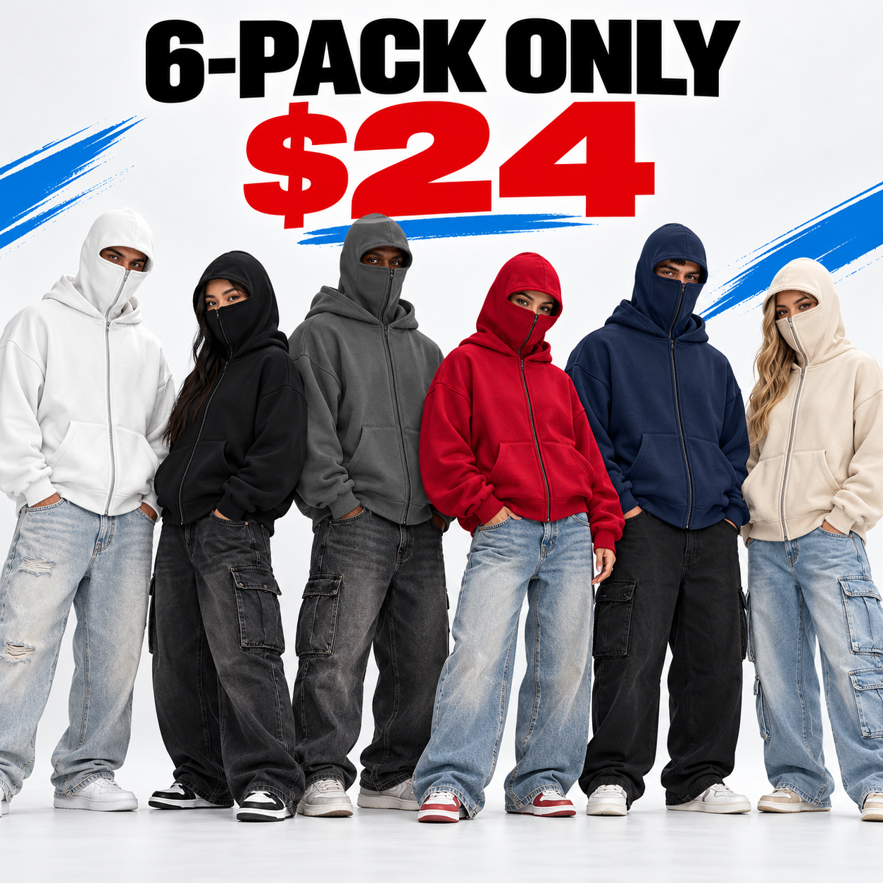 Unisex Double-Hood Full-Zip Hoodie – Built-In Face Cover Oversized Streetwear Jacket