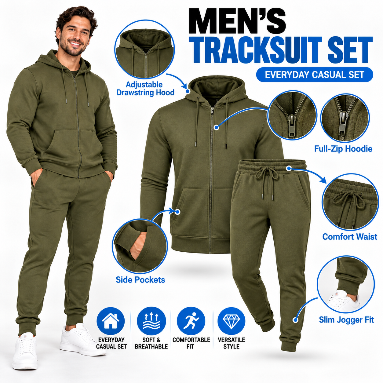 Men’s Tracksuit Set / Full-Zip Hoodie + Jogger Pants