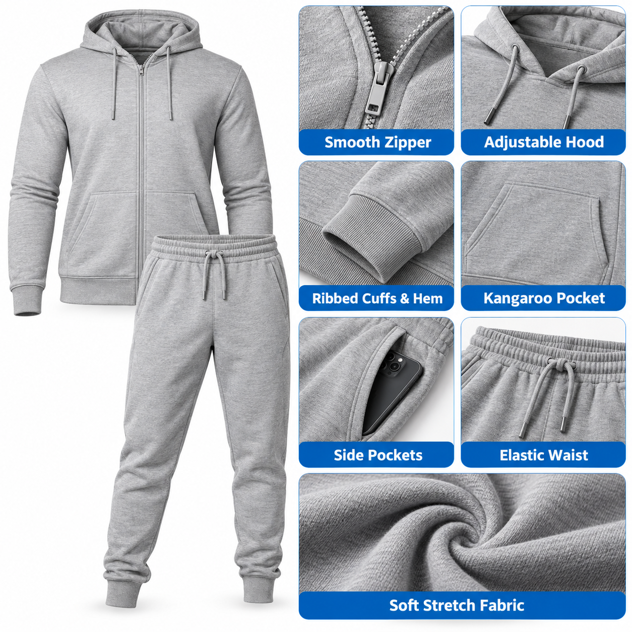 Men’s Tracksuit Set / Full-Zip Hoodie + Jogger Pants