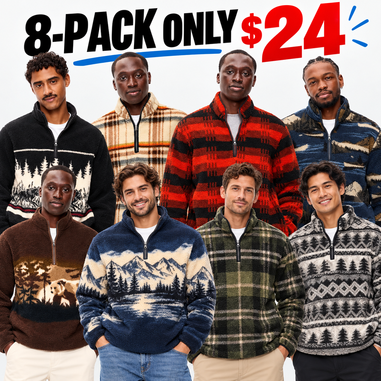Men's Sherpa Fleece Quarter-Zip Pullover – Warm Outdoor Relaxed Sweatshirt