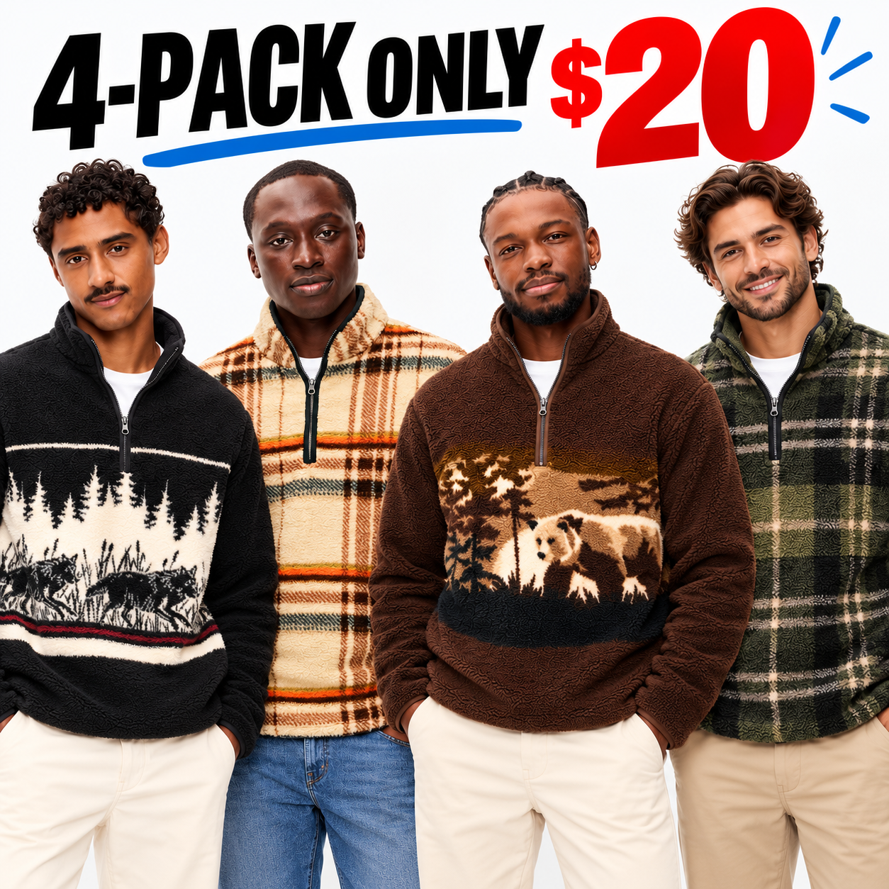 Men's Sherpa Fleece Quarter-Zip Pullover – Warm Outdoor Relaxed Sweatshirt