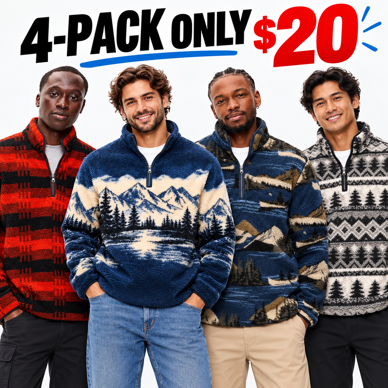 Men's Sherpa Fleece Quarter-Zip Pullover – Warm Outdoor Relaxed Sweatshirt
