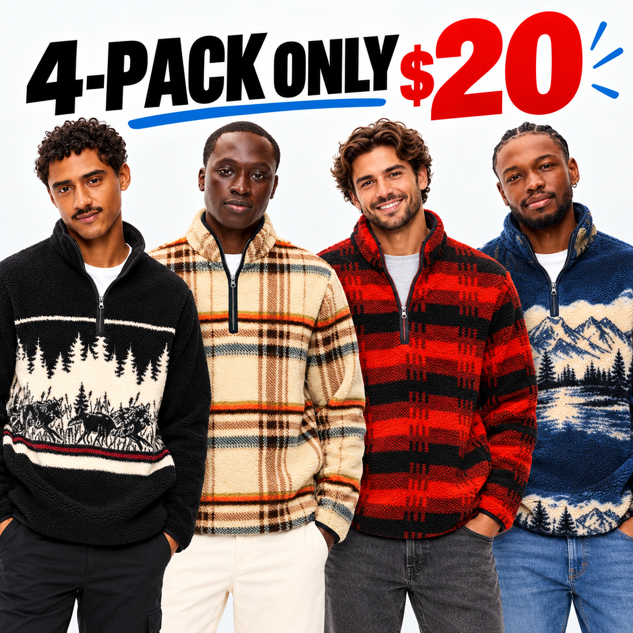 Men's Sherpa Fleece Quarter-Zip Pullover – Warm Outdoor Relaxed Sweatshirt
