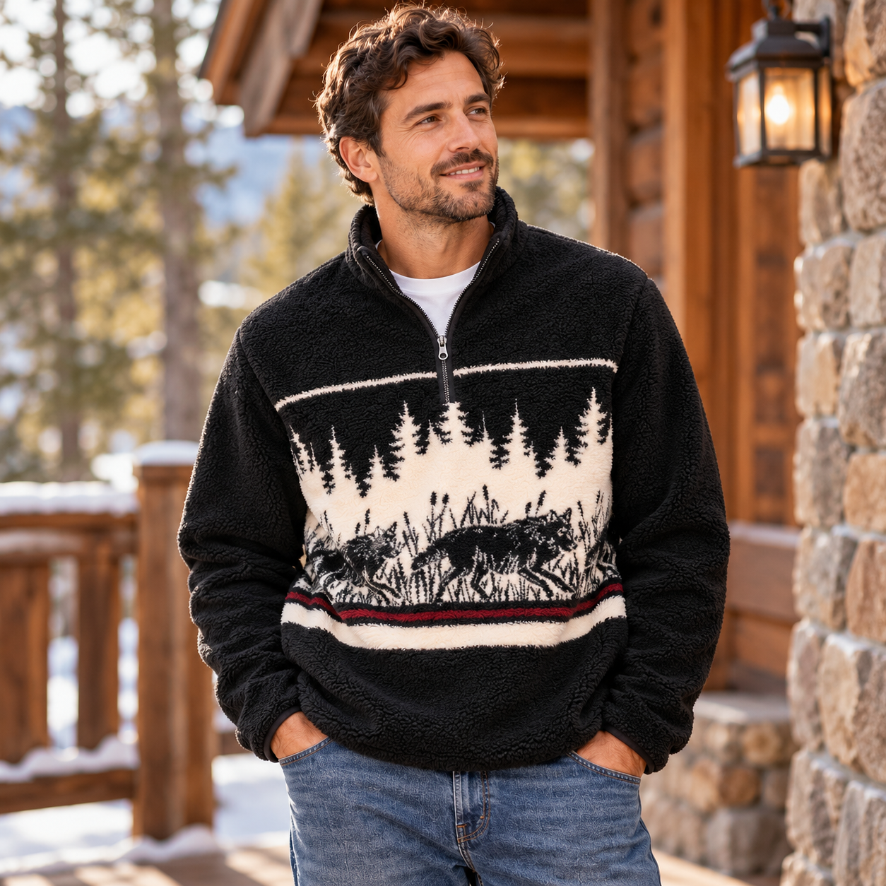Men's Sherpa Fleece Quarter-Zip Pullover – Warm Outdoor Relaxed Sweatshirt