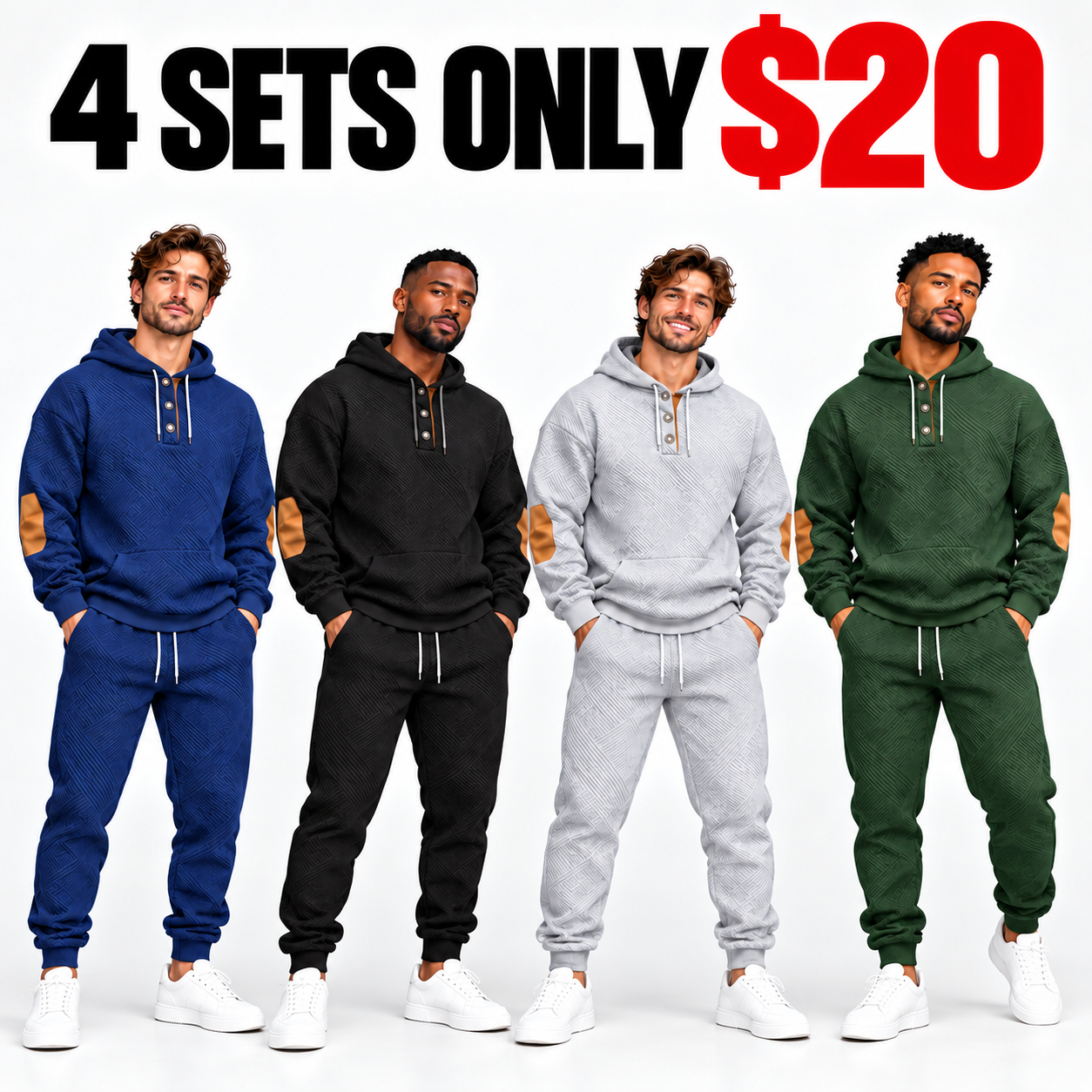 Men's Textured Jacquard Hooded Tracksuit Set 