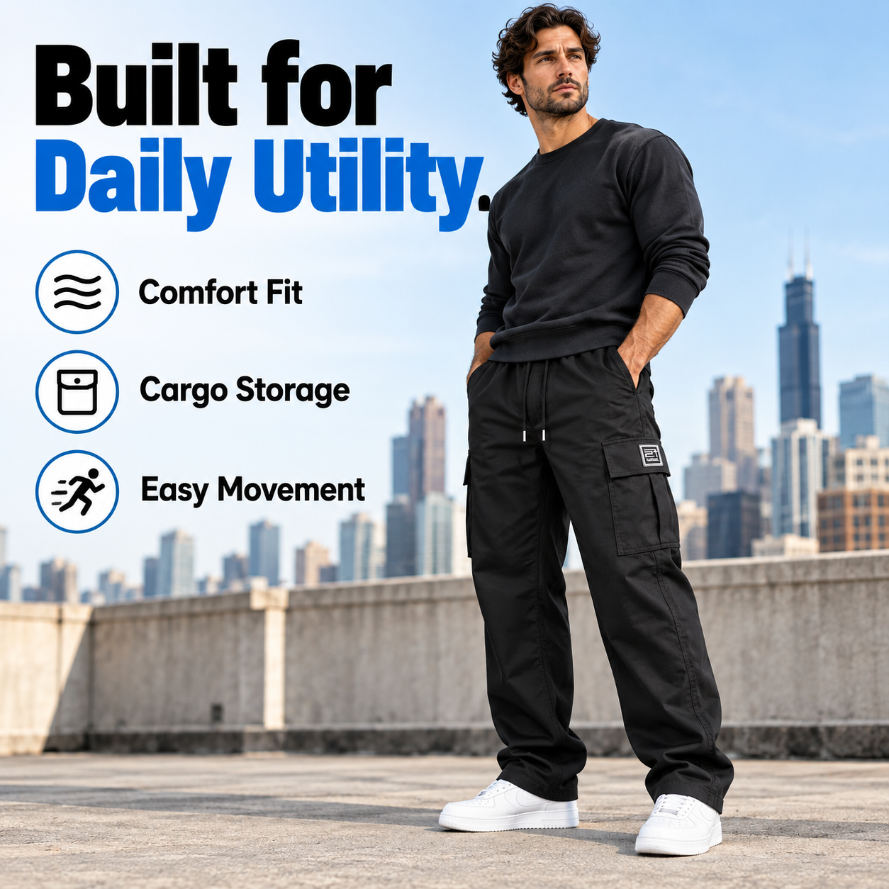Men's Relaxed Cargo Pants – Elastic Drawstring Utility Pants with Multi-Pocket Storage