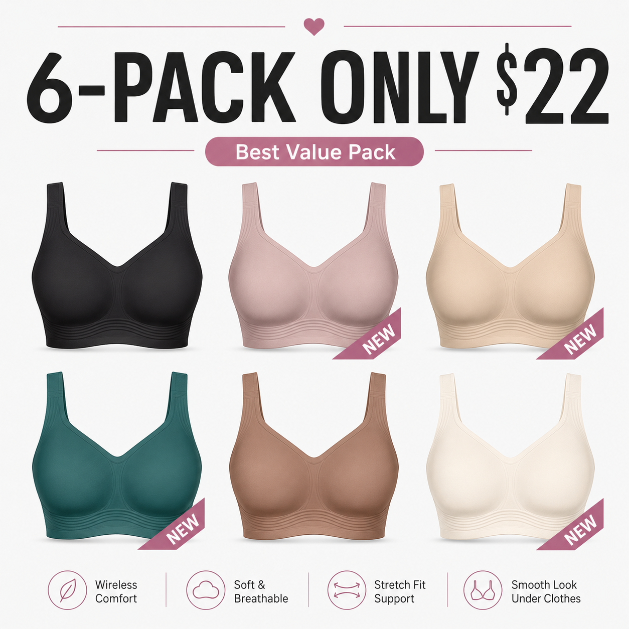 ⏳LAST DAY SALE 50% OFF💕Womens Comfortable Wireless Bralettes Seamless Deep V Everyday Bra1