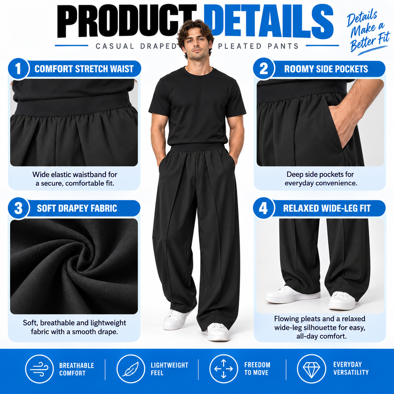 Loose Wide Leg Pants - Comfortable & Stylish High-Waisted Design for Everyday Wear