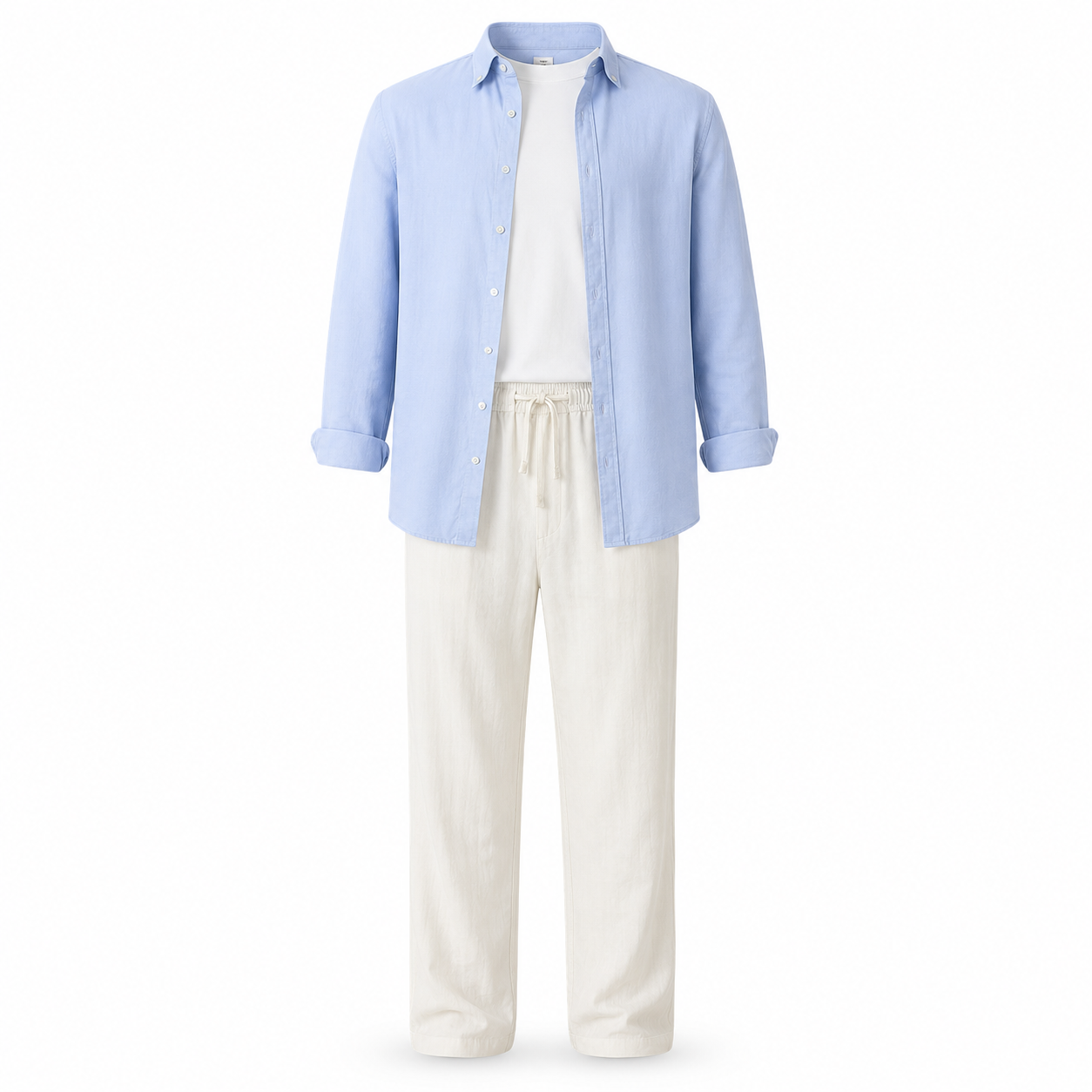 👔 Men's Lightweight Linen 2-Piece Set – Loose Fit Button-Down Shirt & Pants