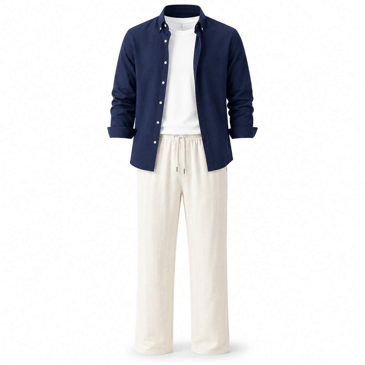 👔 Men's Lightweight Linen 2-Piece Set – Loose Fit Button-Down Shirt & Pants