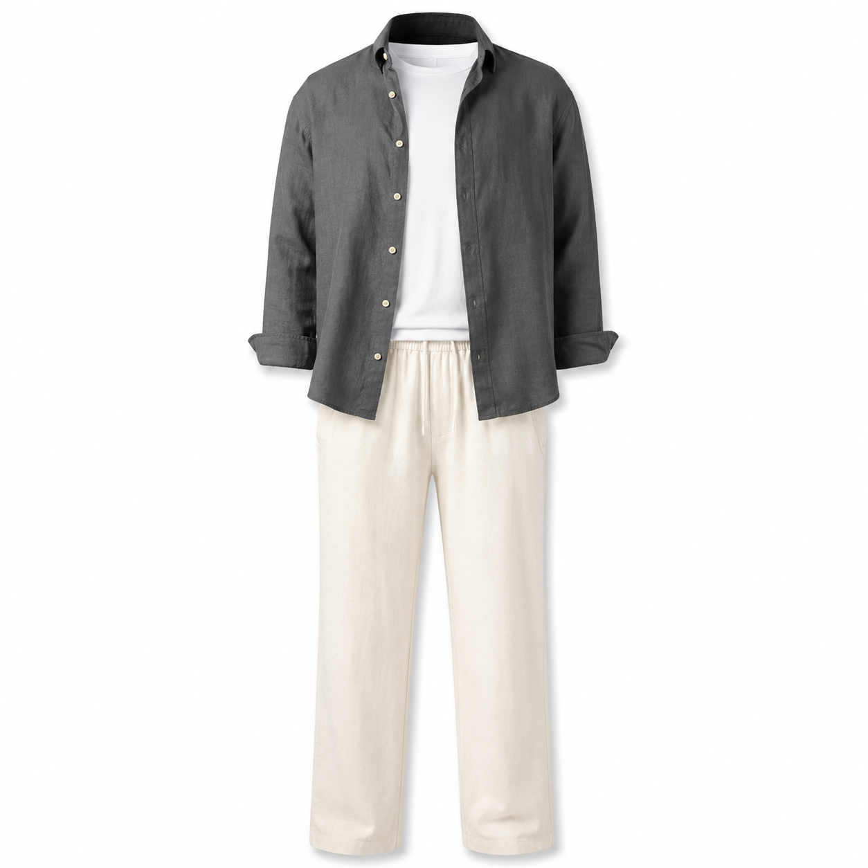 👔 Men's Lightweight Linen 2-Piece Set – Loose Fit Button-Down Shirt & Pants