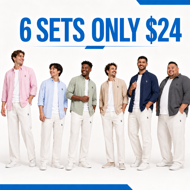 👔 Men's Lightweight Linen 2-Piece Set – Loose Fit Button-Down Shirt & Pants