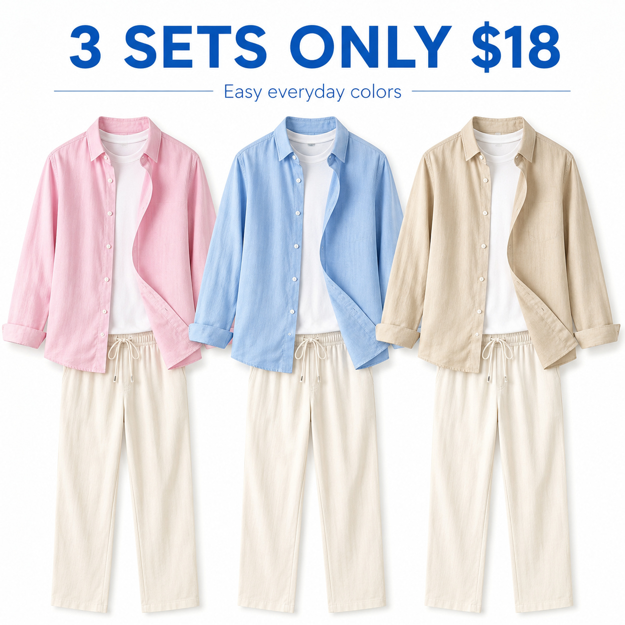 👔 Men's Lightweight Linen 2-Piece Set – Loose Fit Button-Down Shirt & Pants