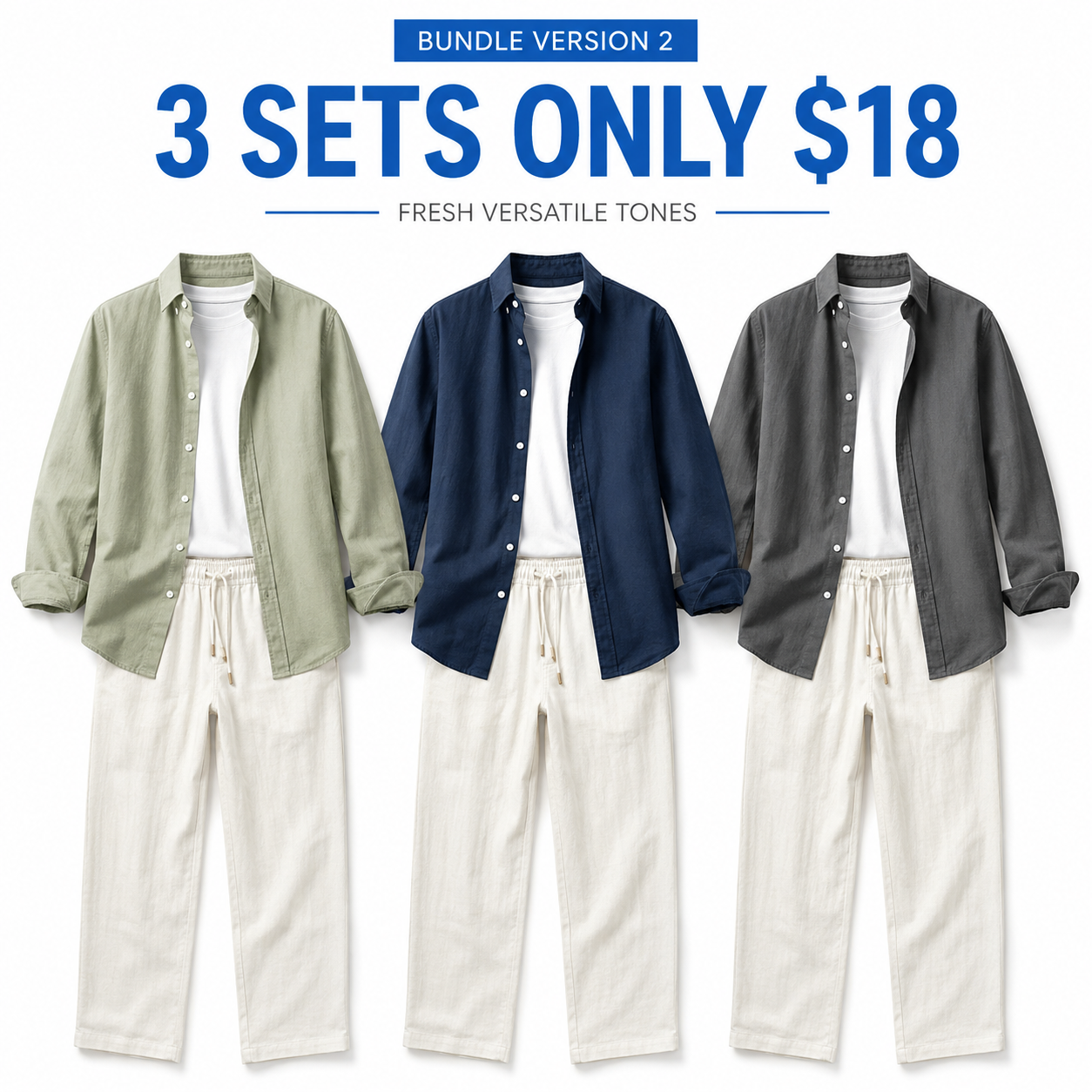 👔 Men's Lightweight Linen 2-Piece Set – Loose Fit Button-Down Shirt & Pants
