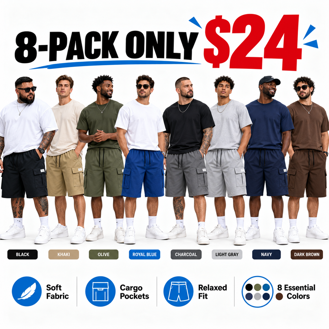 💝Men's Multi-Pocket Cargo Shorts Casual Streetwear Set