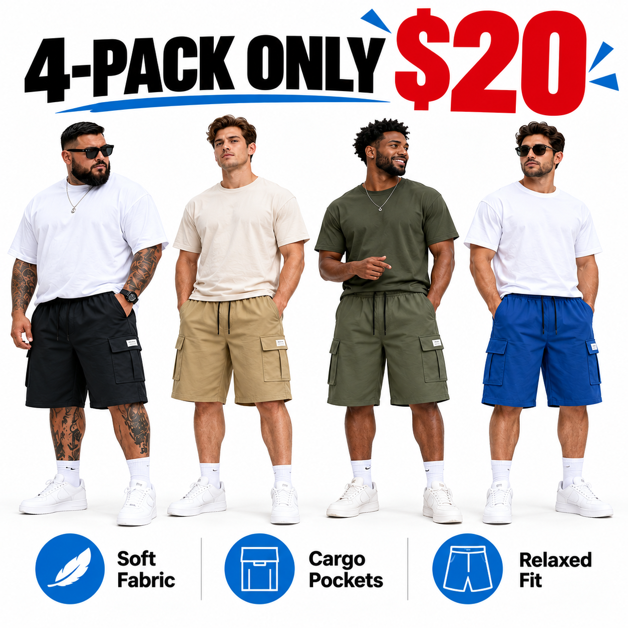 💝Men's Multi-Pocket Cargo Shorts Casual Streetwear Set