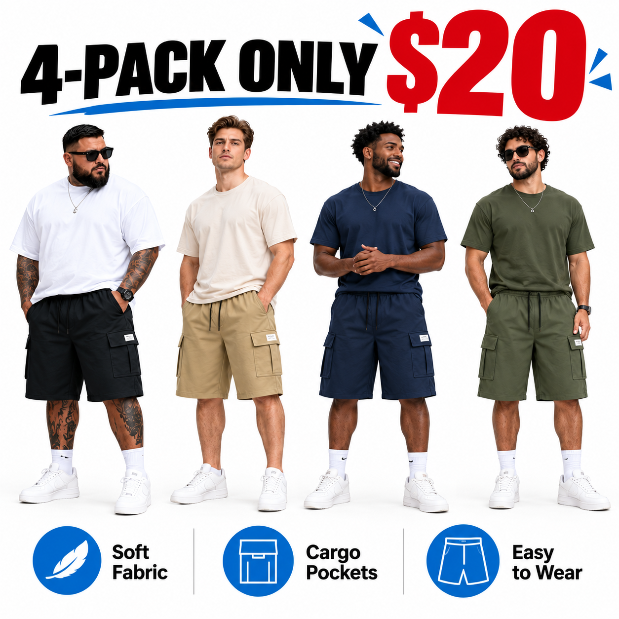 💝Men's Multi-Pocket Cargo Shorts Casual Streetwear Set