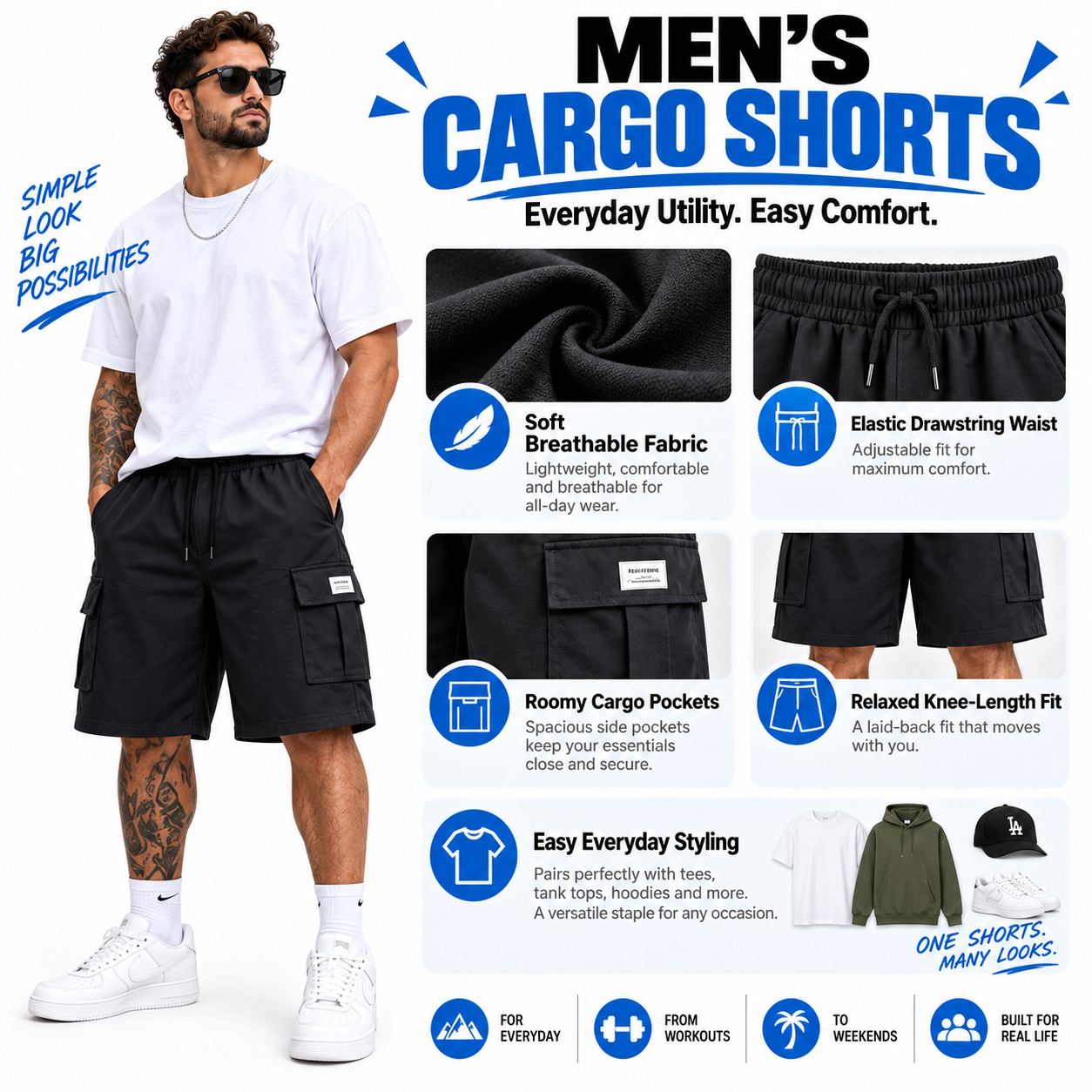 💝Men's Multi-Pocket Cargo Shorts Casual Streetwear Set