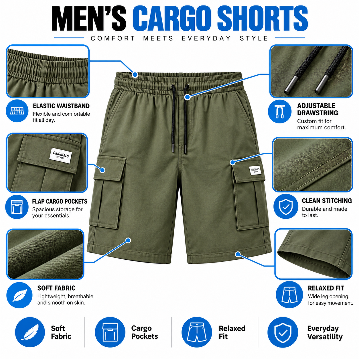 💝Men's Multi-Pocket Cargo Shorts Casual Streetwear Set