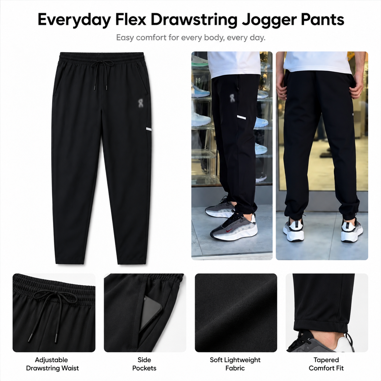 Men's Everyday Flex Drawstring Jogger Pants – Lightweight Tapered Sweatpants