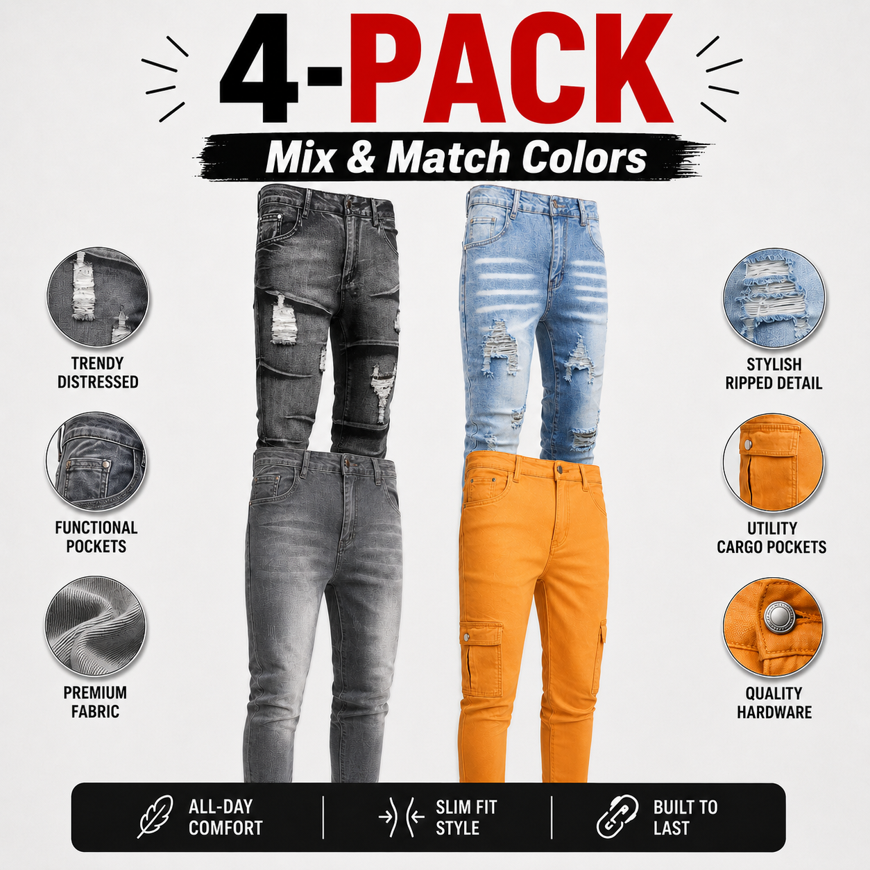 Men's Stretchy Skinny Denim Jeans - Elastized Comfort Waist