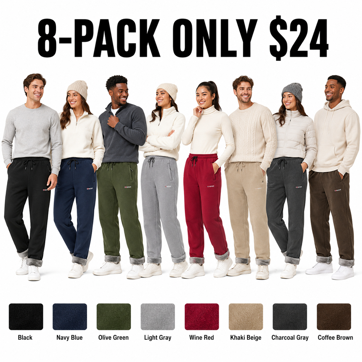 Men's Fleece-Lined Casual Jogger Pants – Winter Warm Drawstring Sweatpants with Pockets