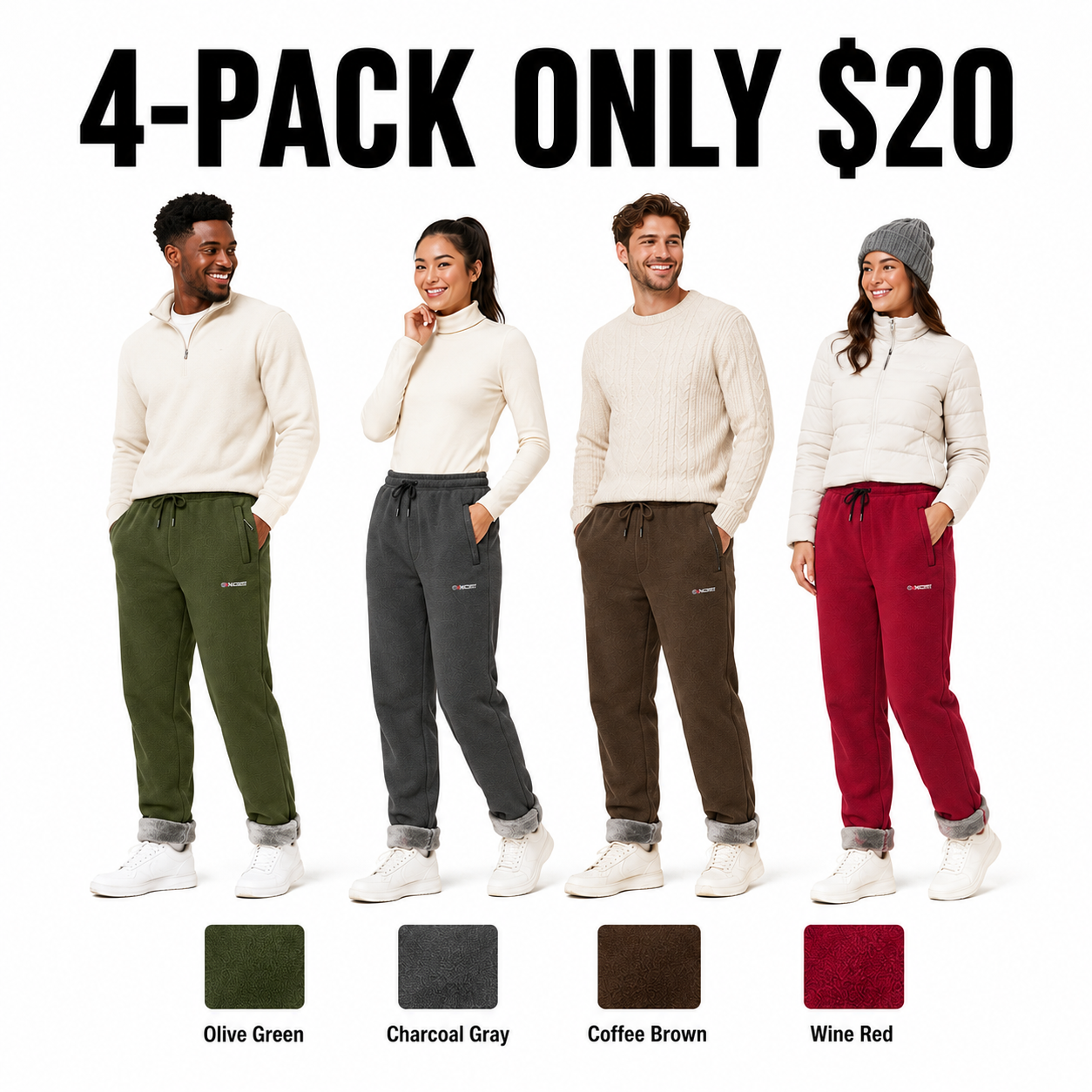 Men's Fleece-Lined Casual Jogger Pants – Winter Warm Drawstring Sweatpants with Pockets