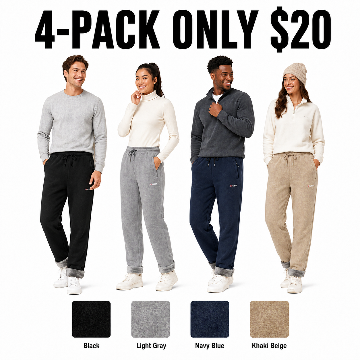 Men's Fleece-Lined Casual Jogger Pants – Winter Warm Drawstring Sweatpants with Pockets