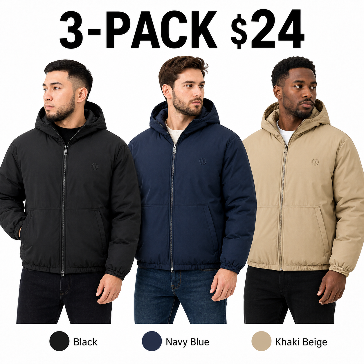 Men's Lightweight Insulated Hooded Puffer Jacket - Windproof Zip-Up Winter Coat