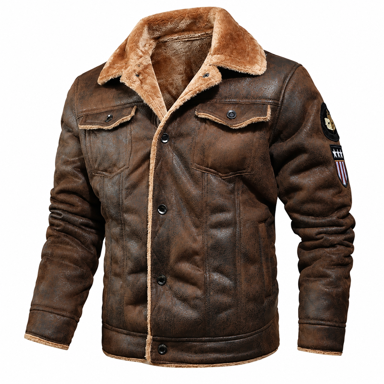 🔥Men's Brown Faux Shearling Leather Trucker Jacket