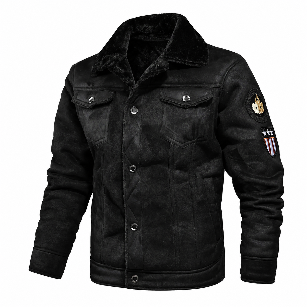 🔥Men's Brown Faux Shearling Leather Trucker Jacket