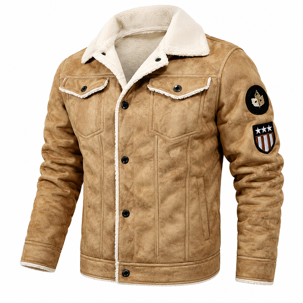 🔥Men's Brown Faux Shearling Leather Trucker Jacket