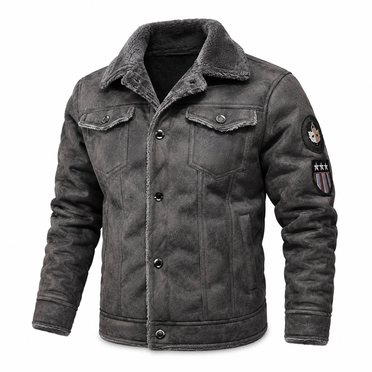 🔥Men's Brown Faux Shearling Leather Trucker Jacket
