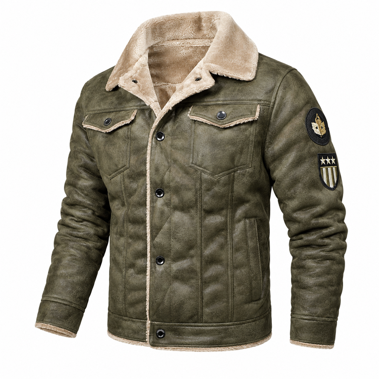 🔥Men's Brown Faux Shearling Leather Trucker Jacket