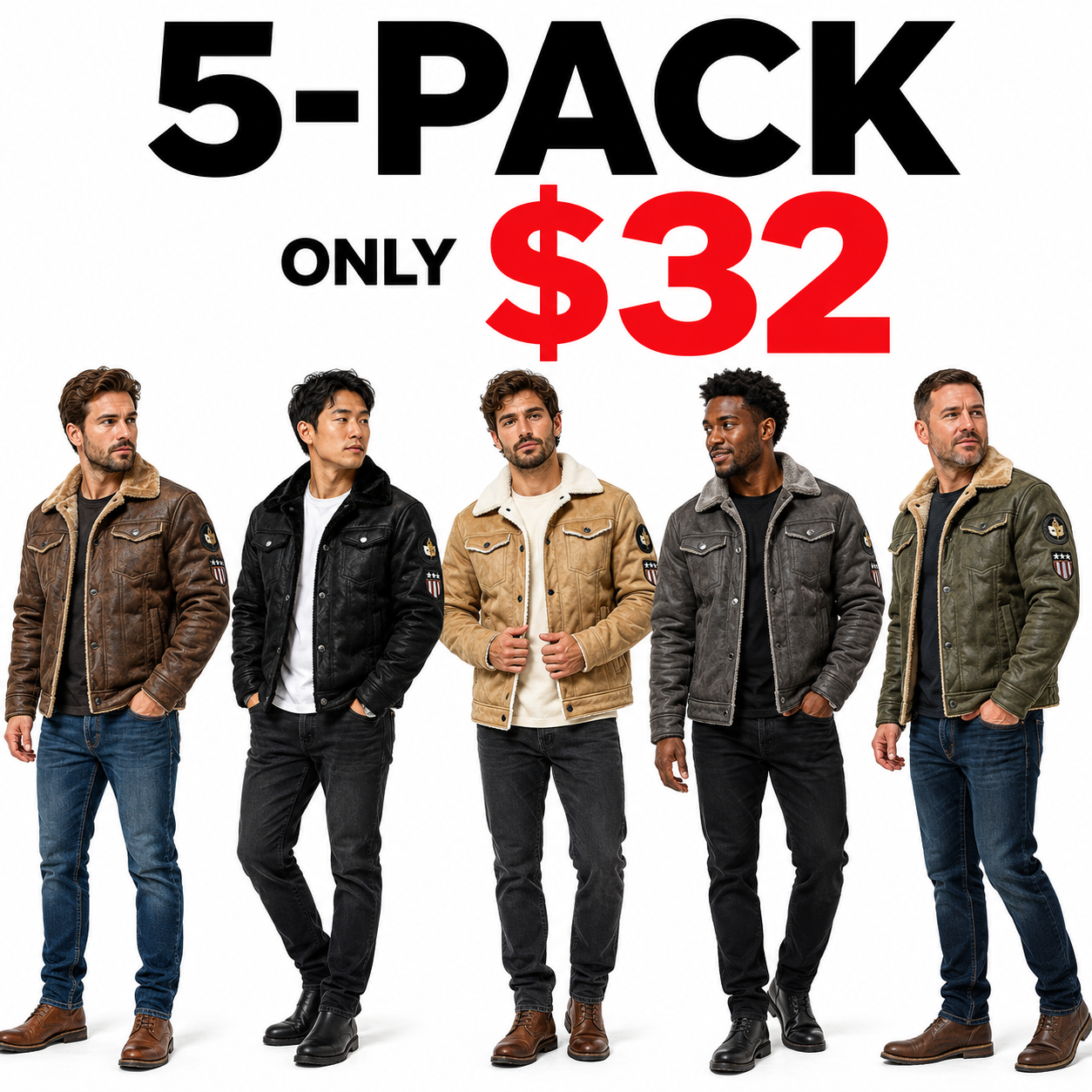 🔥Men's Brown Faux Shearling Leather Trucker Jacket