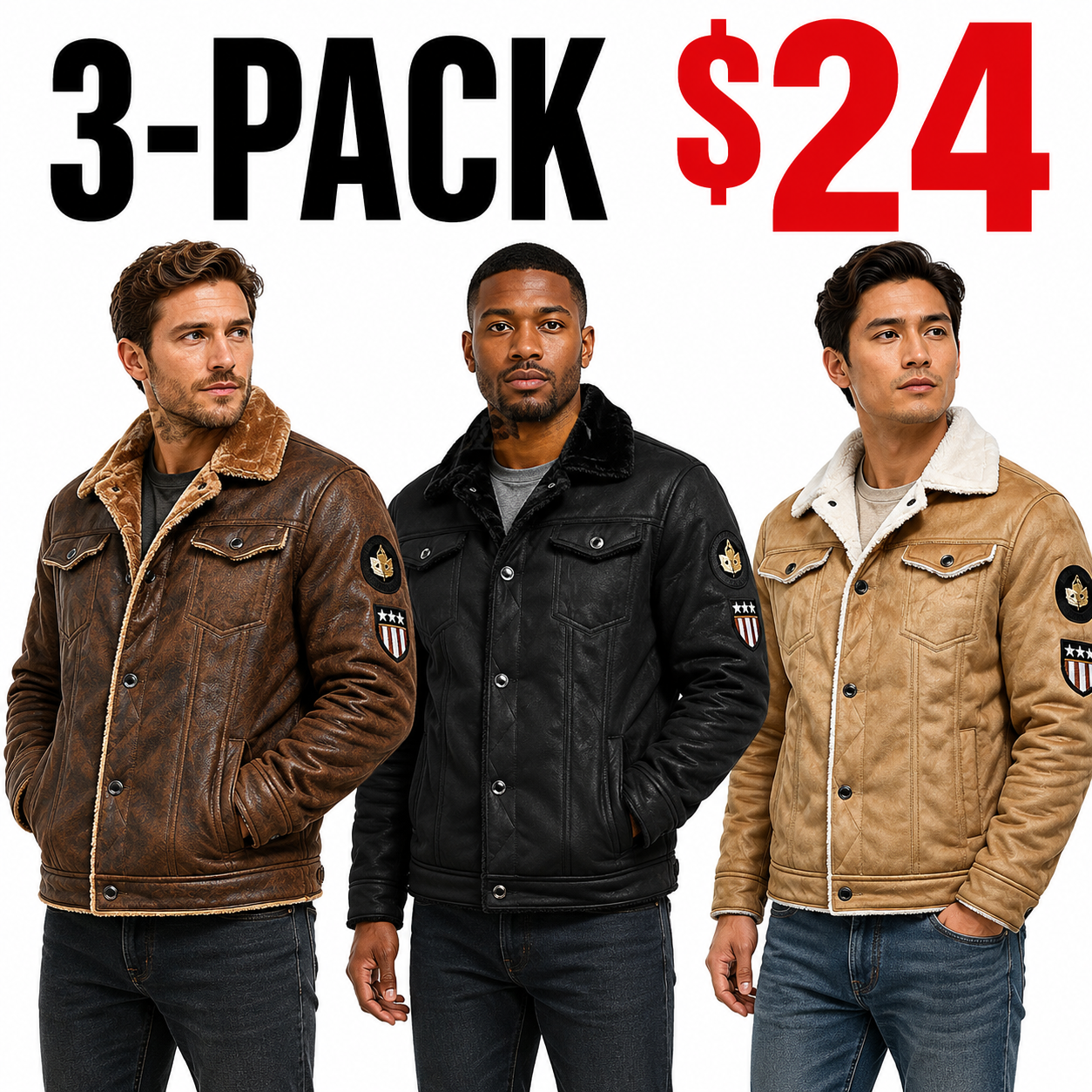 🔥Men's Brown Faux Shearling Leather Trucker Jacket