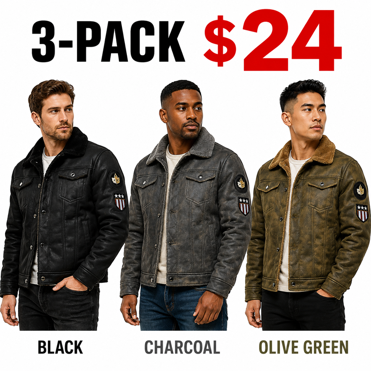🔥Men's Brown Faux Shearling Leather Trucker Jacket