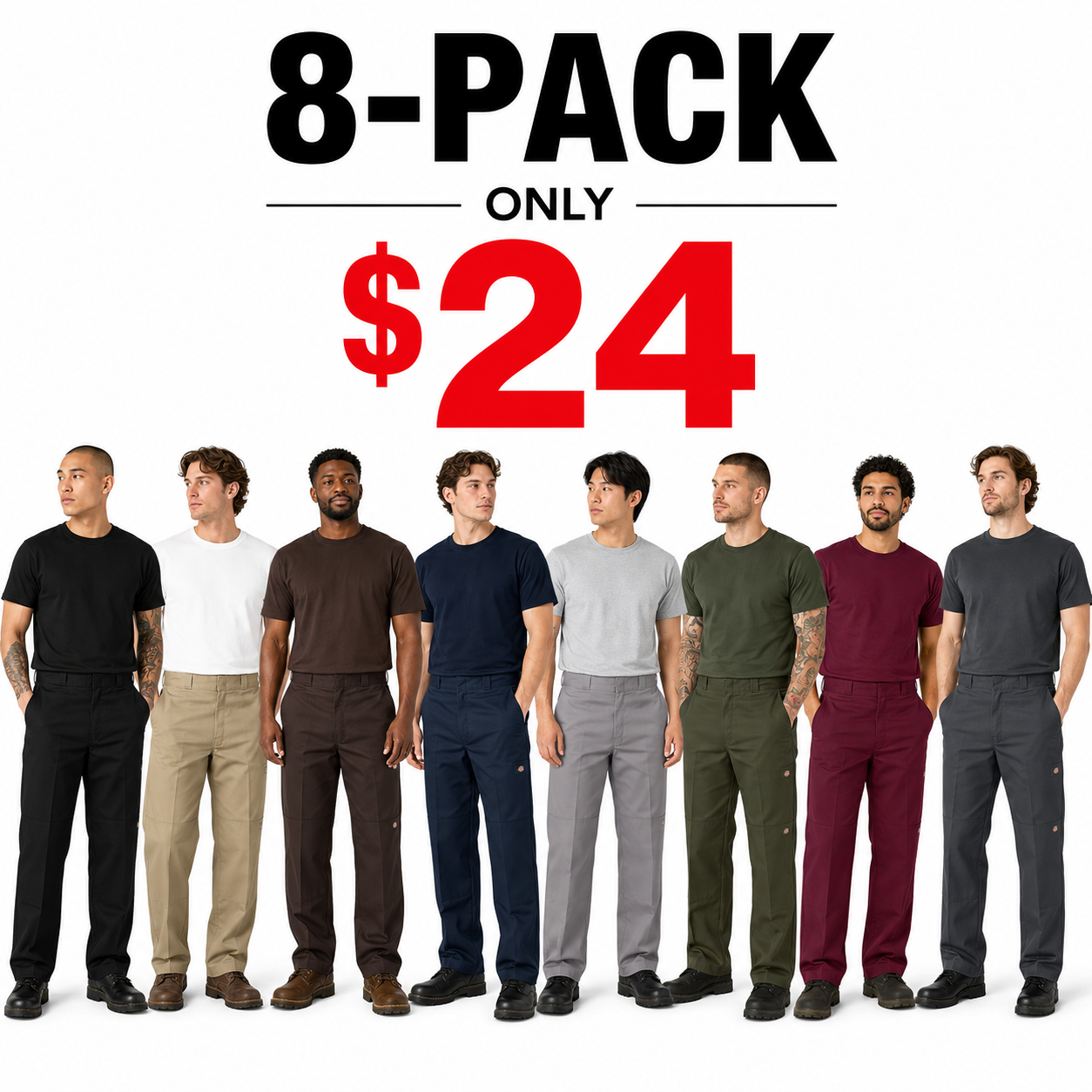 Men's Loose Fit Double Knee Work Pants, Reinforced Knees