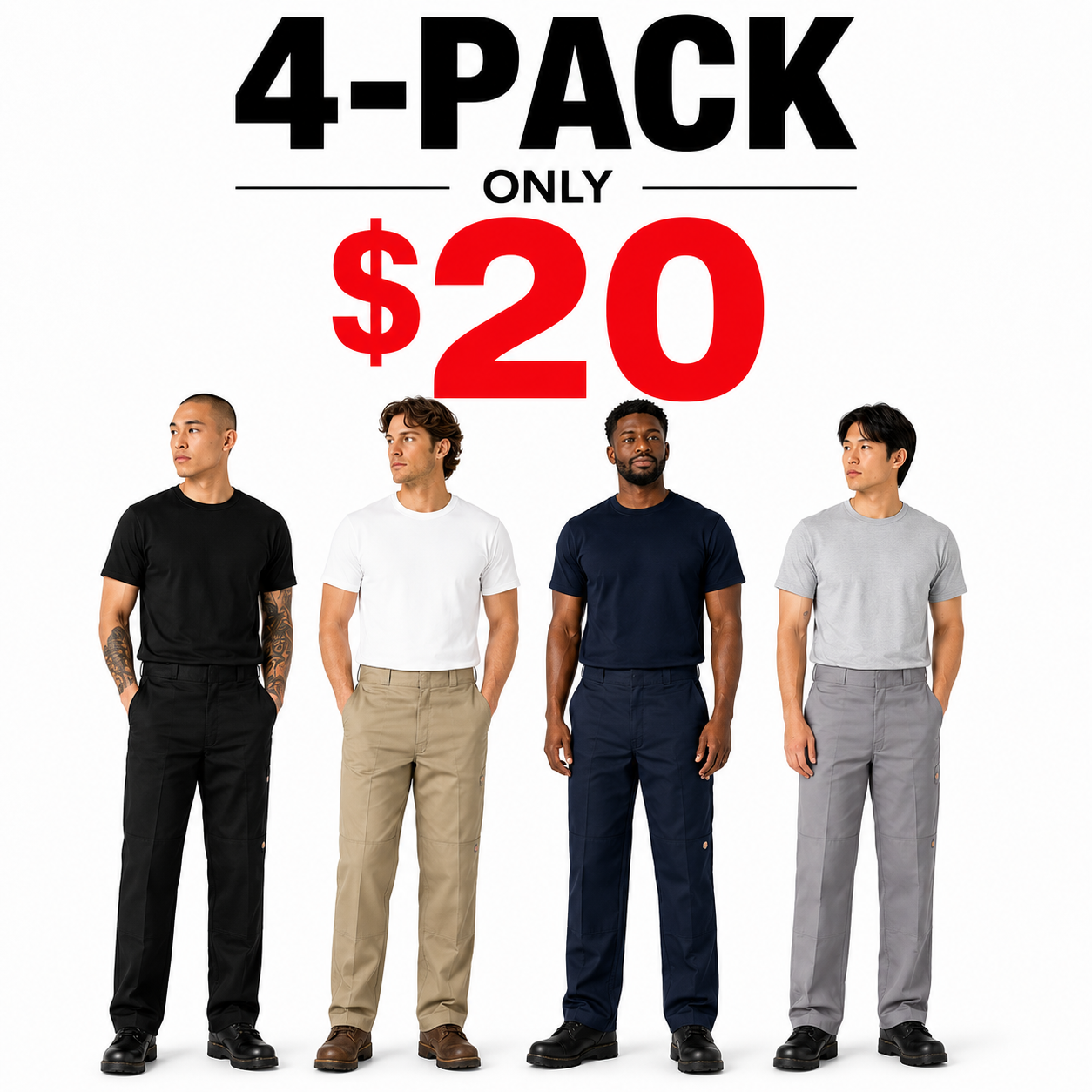 Men's Loose Fit Double Knee Work Pants, Reinforced Knees