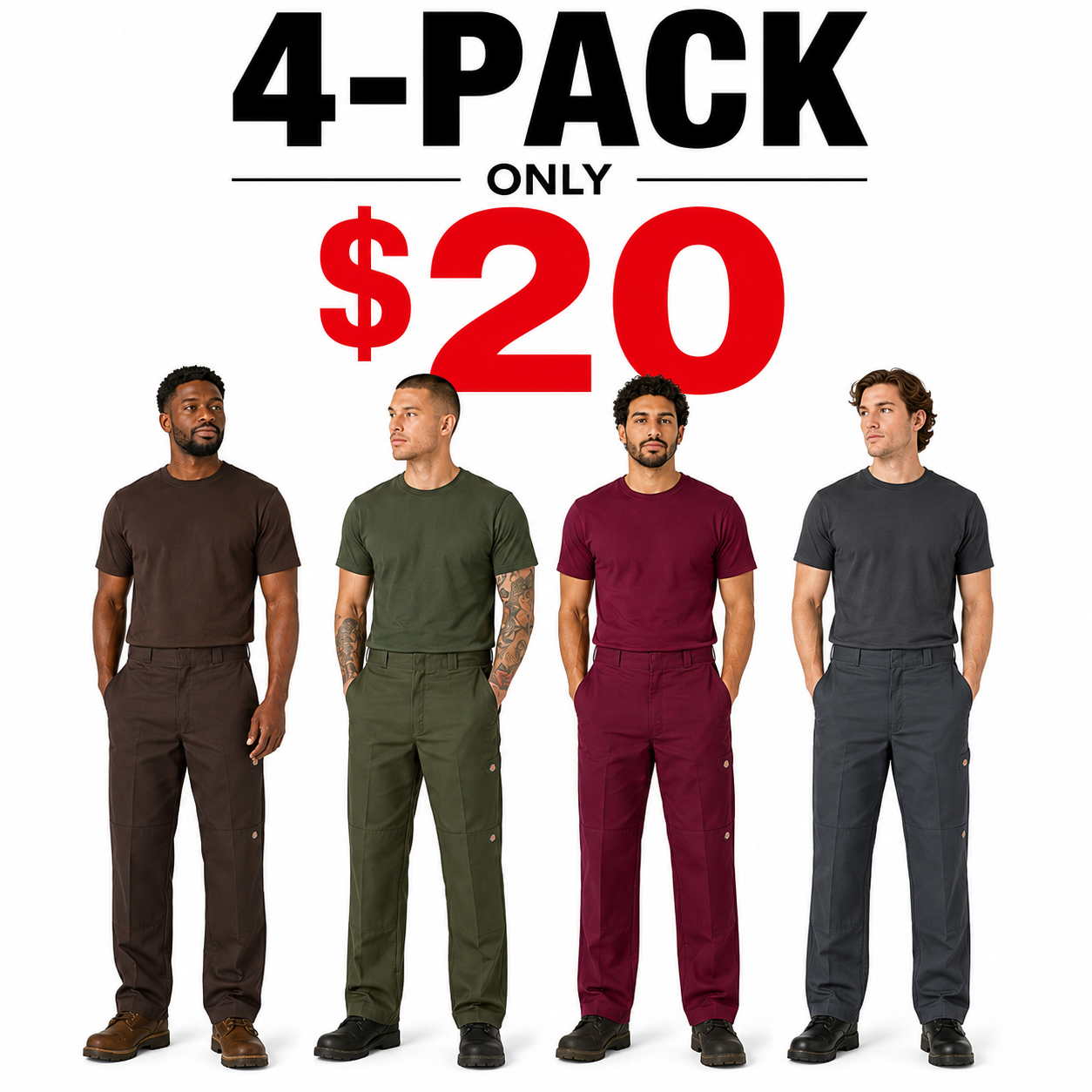 Men's Loose Fit Double Knee Work Pants, Reinforced Knees