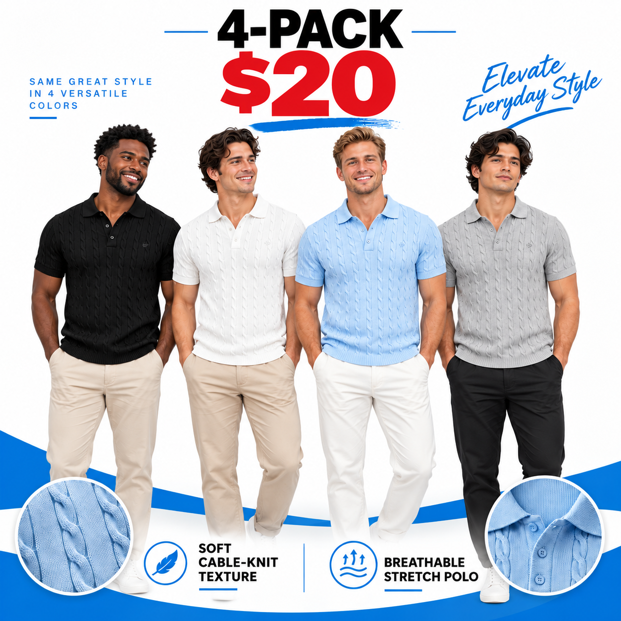 🔥Men's Knitted Polo Neck Half-Zip Sweatshirt – Fitted Cable Knit Pullover