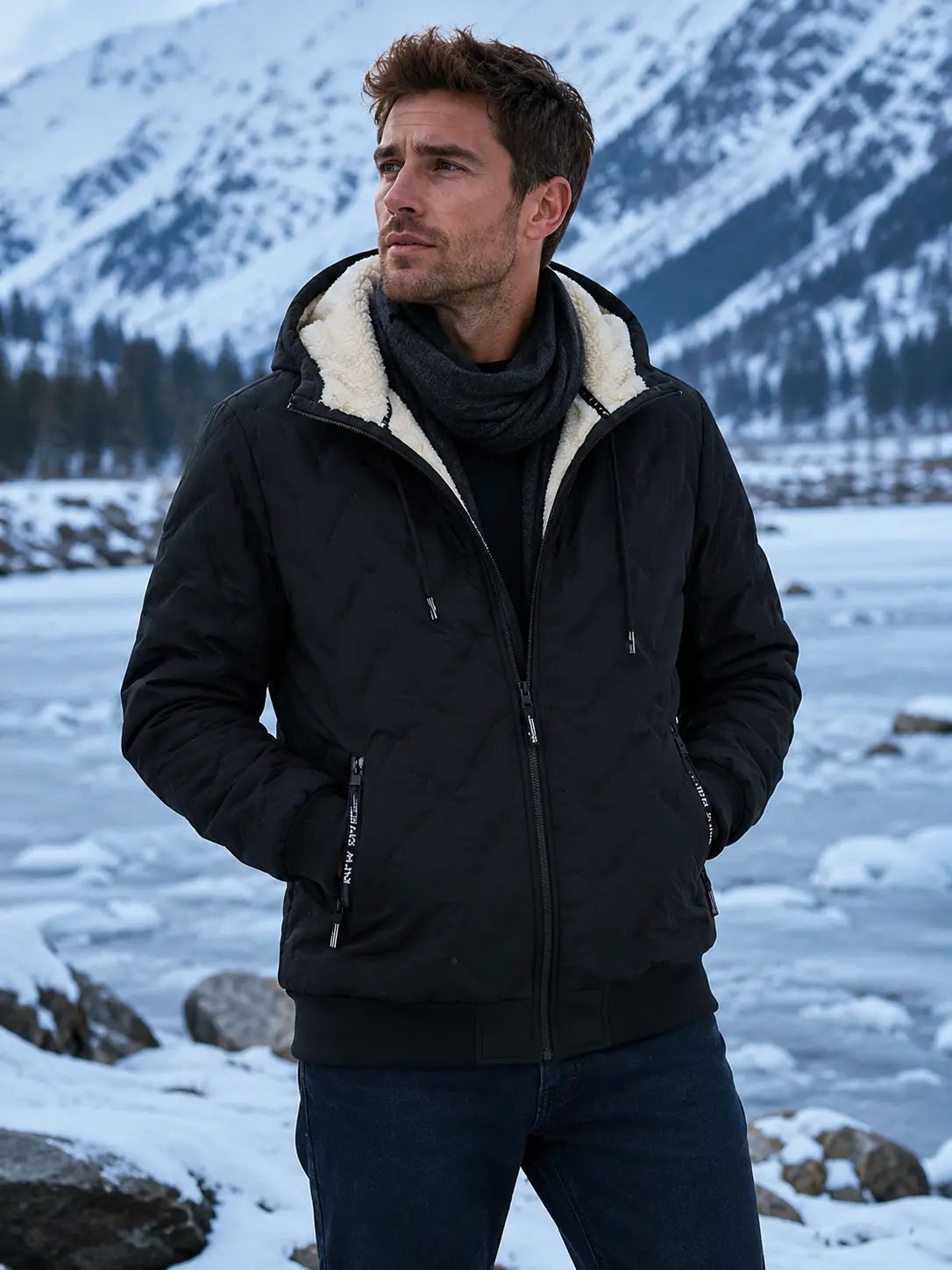 Unisex Windproof Waterproof Winter Jacket – Heavyweight Insulated Hooded Coat with Safety Pocket
